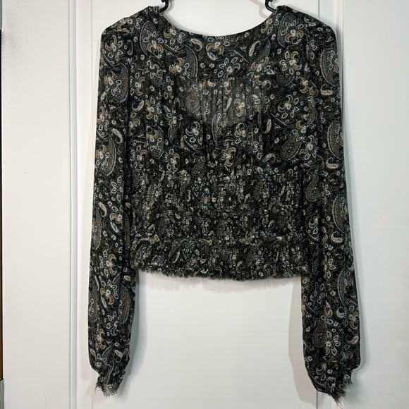 Free People Santiago Bohemian Sheer Paisley Long Frayed Sleeve Blouse XS Women - Picture 2 of 11